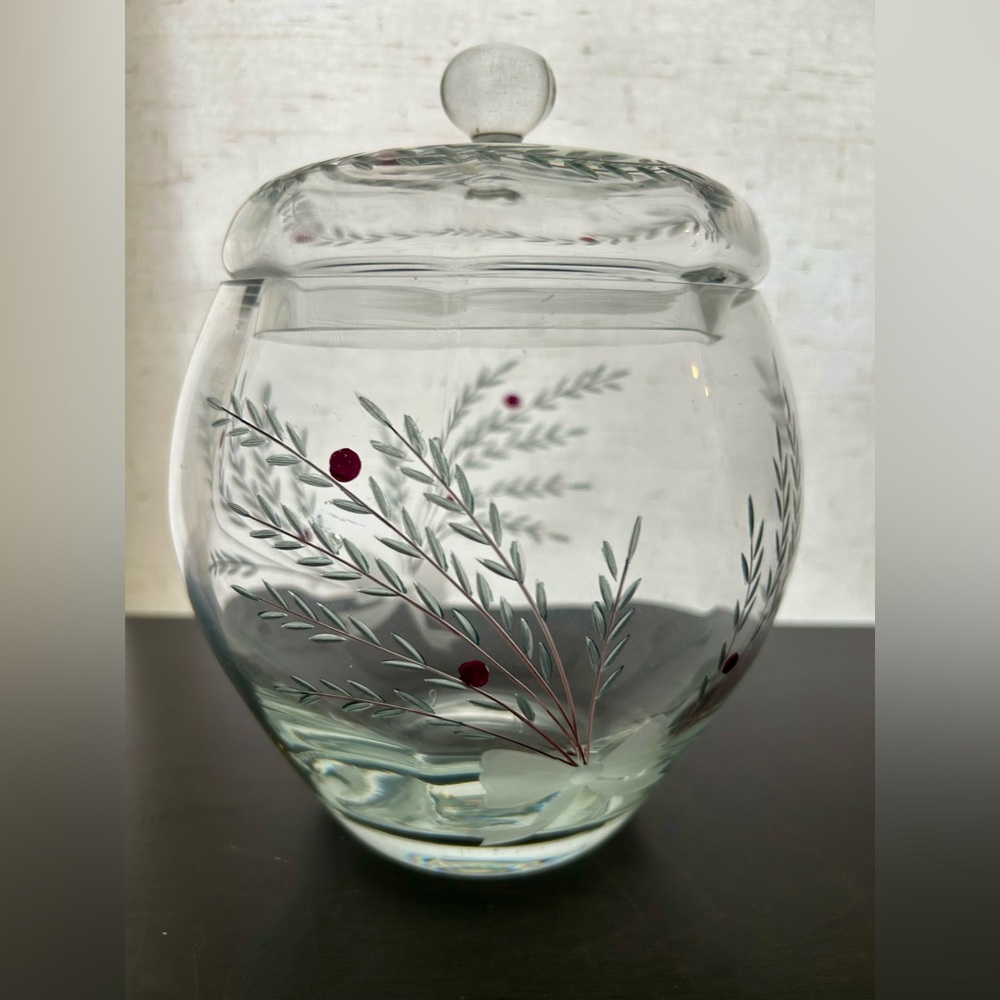 Berries and Bows glass jar. Christmas and/or holiday themed.